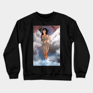 Woman with angel wings standing in clouds Crewneck Sweatshirt